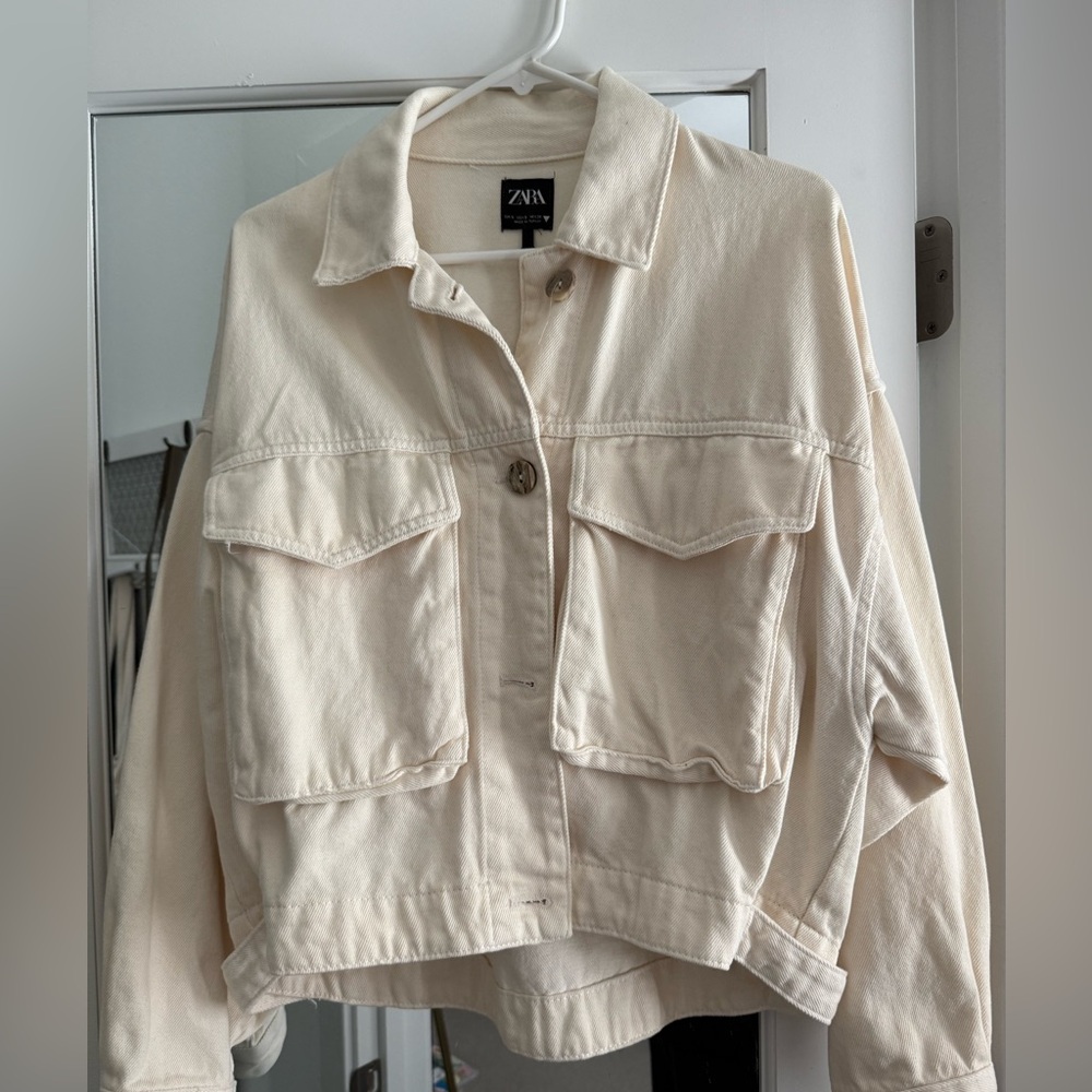Zara Off-White Cropped Utility Jacket - Picture 2 of 2
